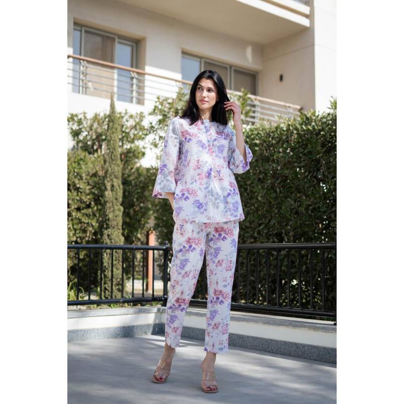 SANSKRUTIHOMES Women Multi Color Floral Printed Night Suit (Set of 2) (XS)