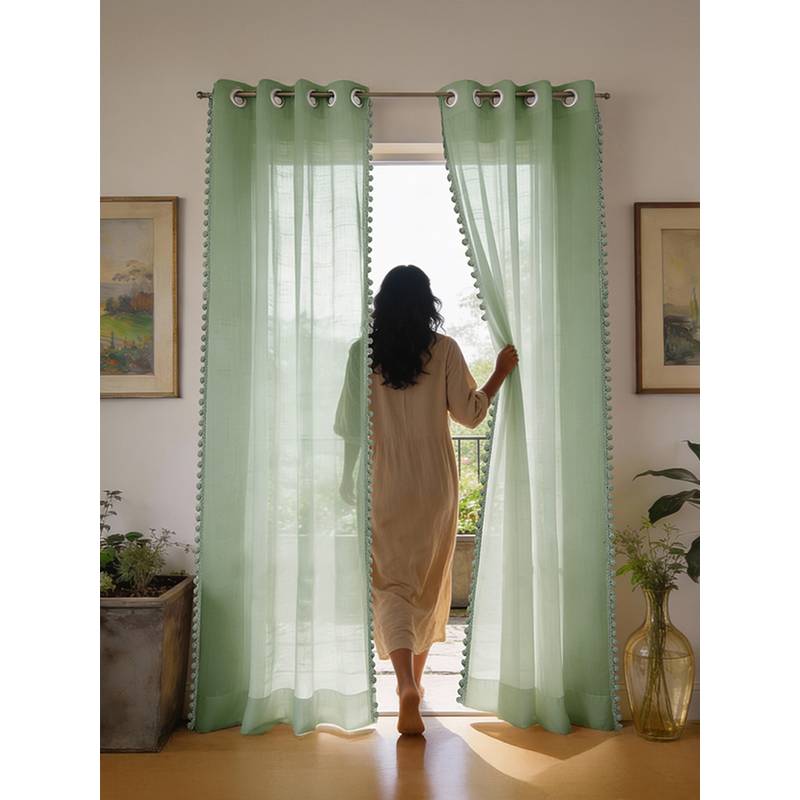 Urban Space Sheer Curtain for Window Eyelets & Tieback-Mint Green (Set of 2) (4X5 Feet)