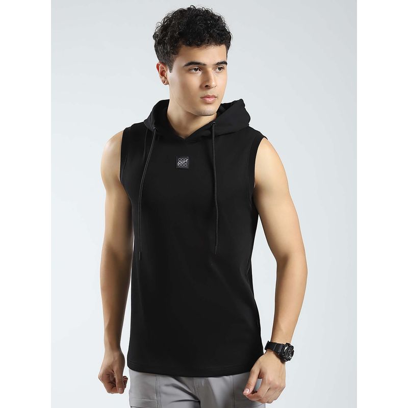 Rock.it Men Black Solid Hooded Neck T-Shirt (M)