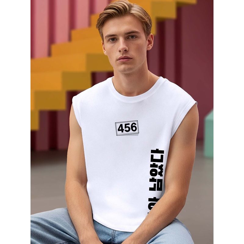 Bewakoof Men's White Squid Game 456 Graphic Printed Oversized Vest (S)