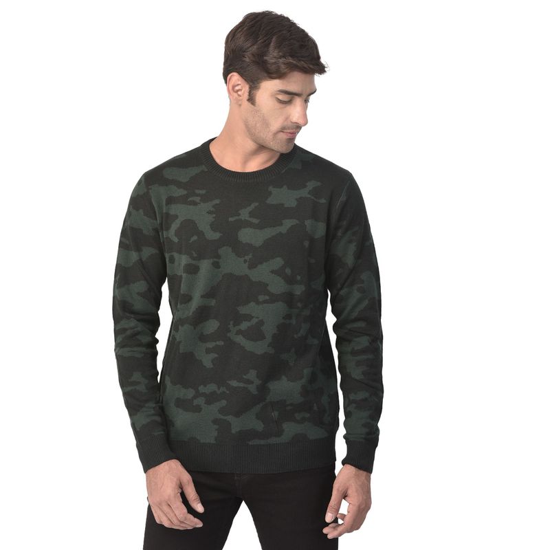 WOODLAND Mens Camouflage Full Sleeves Green Sweater (2XL)