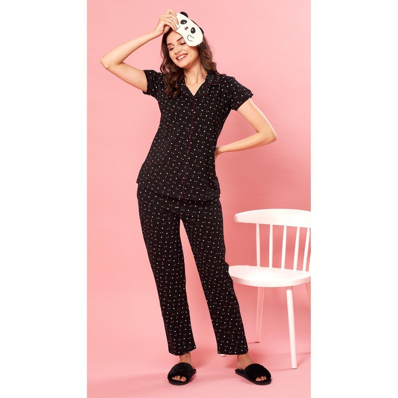 Quira Black Printed Regular Shirt and Pyjama (S)