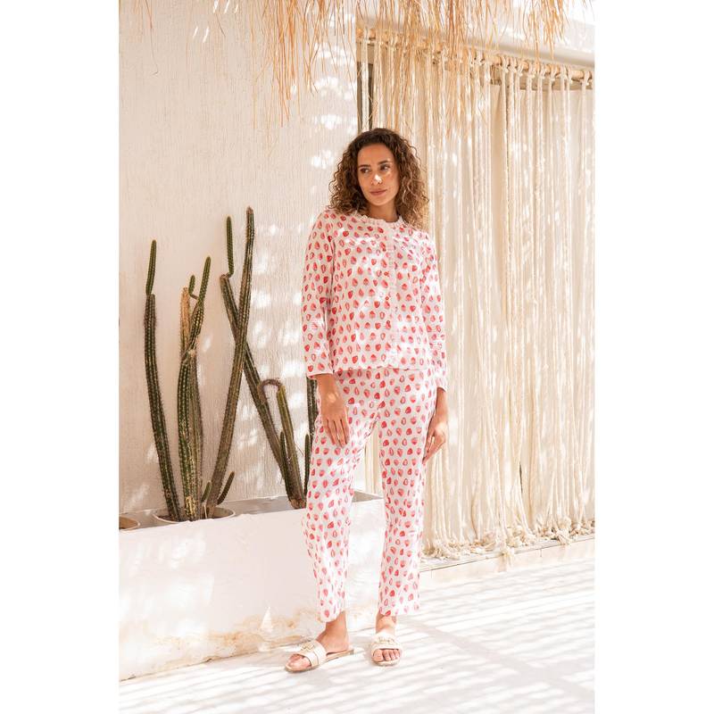 SANSKRUTIHOMES Off White Polka Dots Regular Top and Pyjama (S)