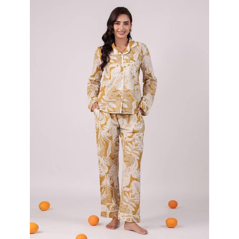 SANSKRUTIHOMES Off White Printed Regular Shirt and Pyjama (S)