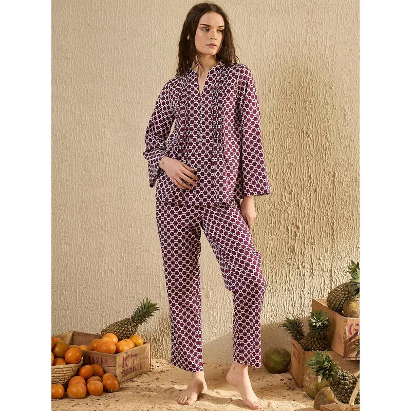 Pyjama Say Buy SAY Purple Printed Regular Top and Pyjama Online
