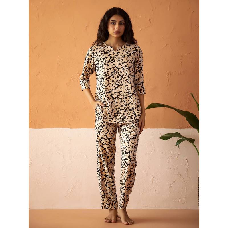 Pyjama Say Buy SAY Beige Printed Regular Top and Pyjama Online