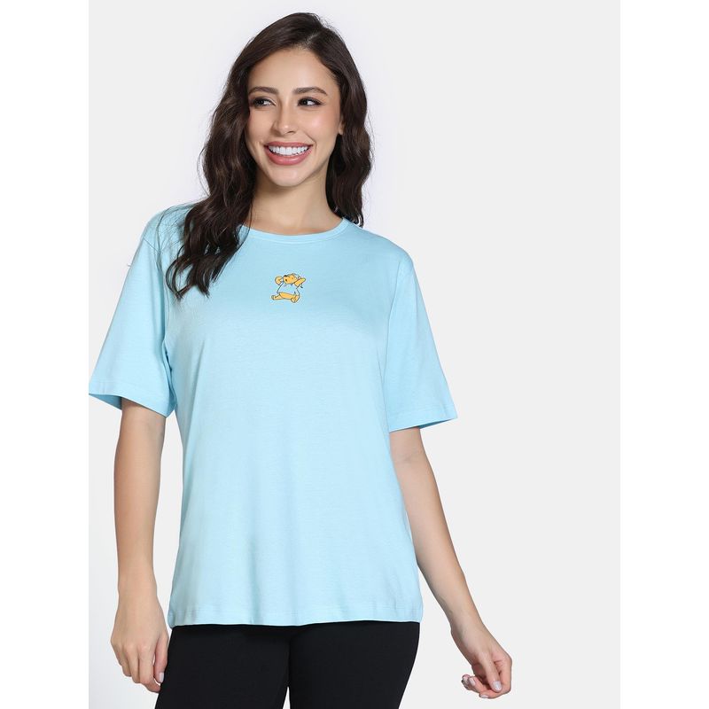 Zivame Blue Printed Relaxed T-Shirt and Leggings (L)