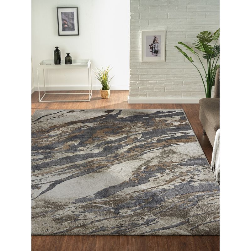 OBSESSIONS Grey & Beige Abstract Machine Made Carpet (4x6 feet)
