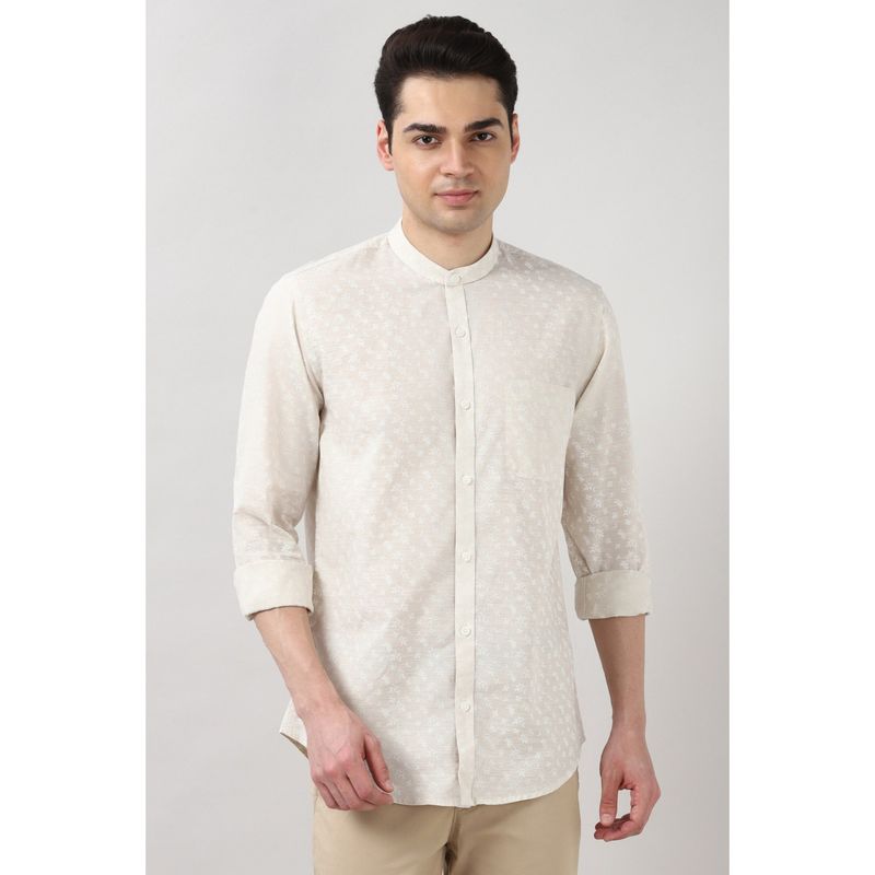 Peter England Men Beige Slim Fit Print Full Sleeves Casual Shirt (40)