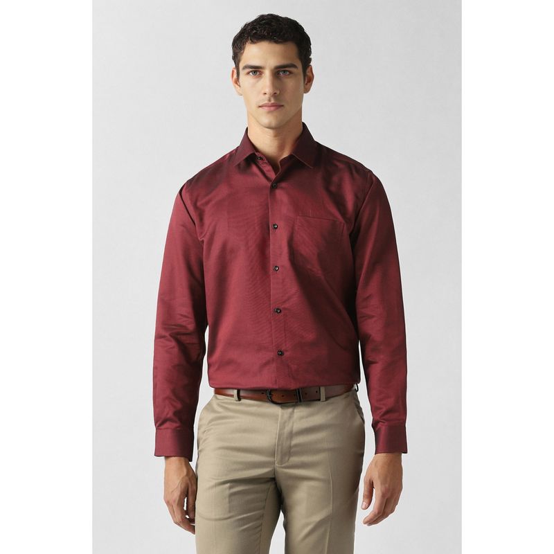 Van Heusen Men Maroon Textured Full Sleeves Formal Shirt (44)