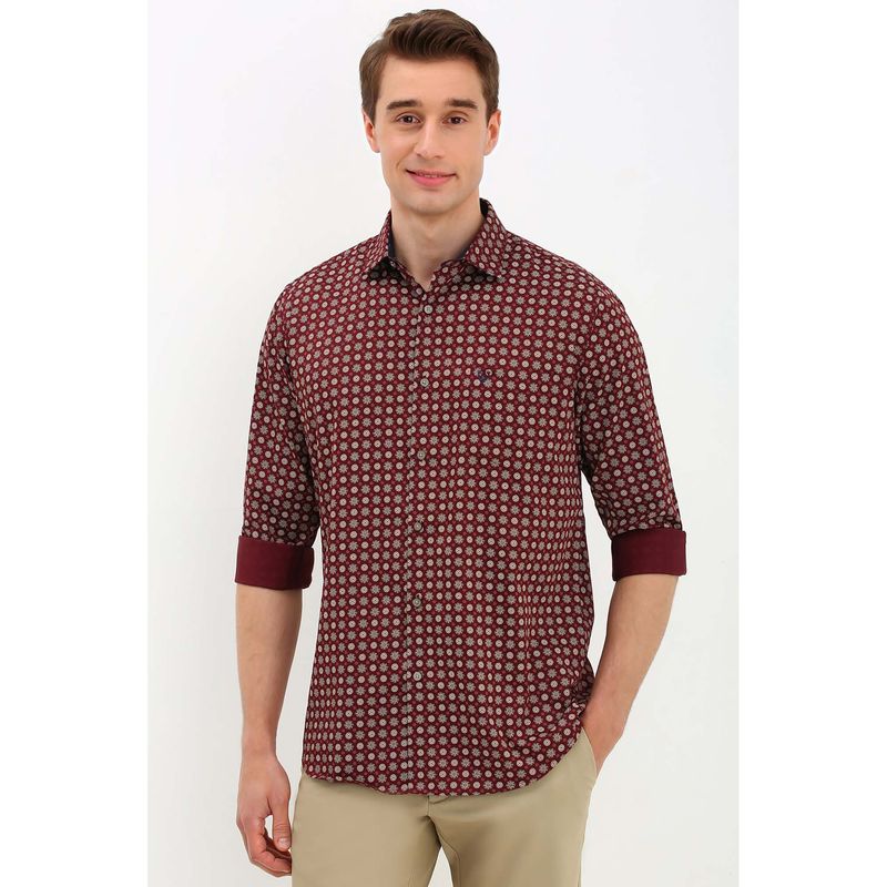 Allen Solly Men Maroon Slim Fit Print Full Sleeves Casual Shirt (42)