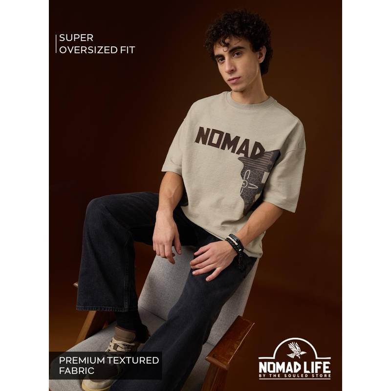 The Souled Store Nomad Textured T-Shirt Men Super Oversized T-Shirts (M)