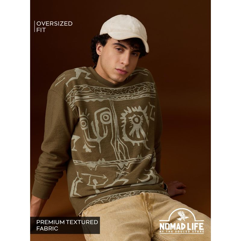 The Souled Store Nomad: Stone Carvings Men Oversized Full Sleeve T-Shirts (XXS)