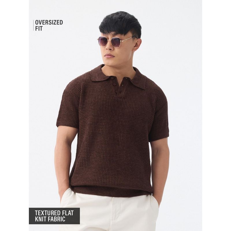 The Souled Store Textured Flat Knit: Cedar Men Polo T-Shirt (S)