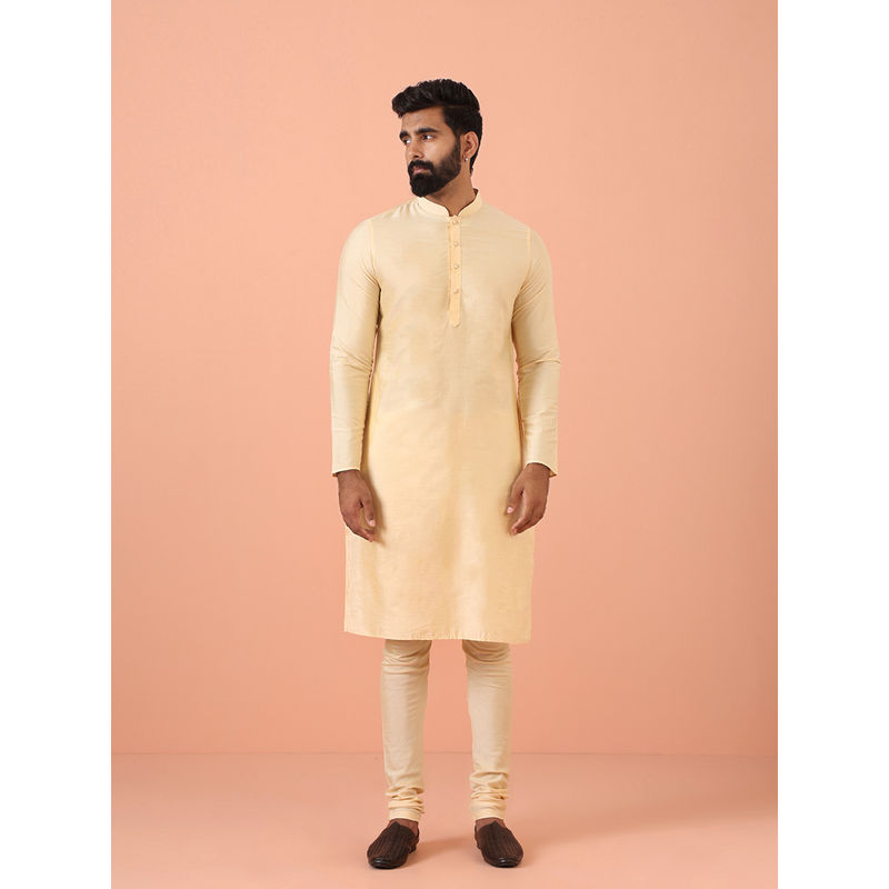 KISAH Cream Slim Fit Solid Kurta with Churidar (Set of 2) (42)
