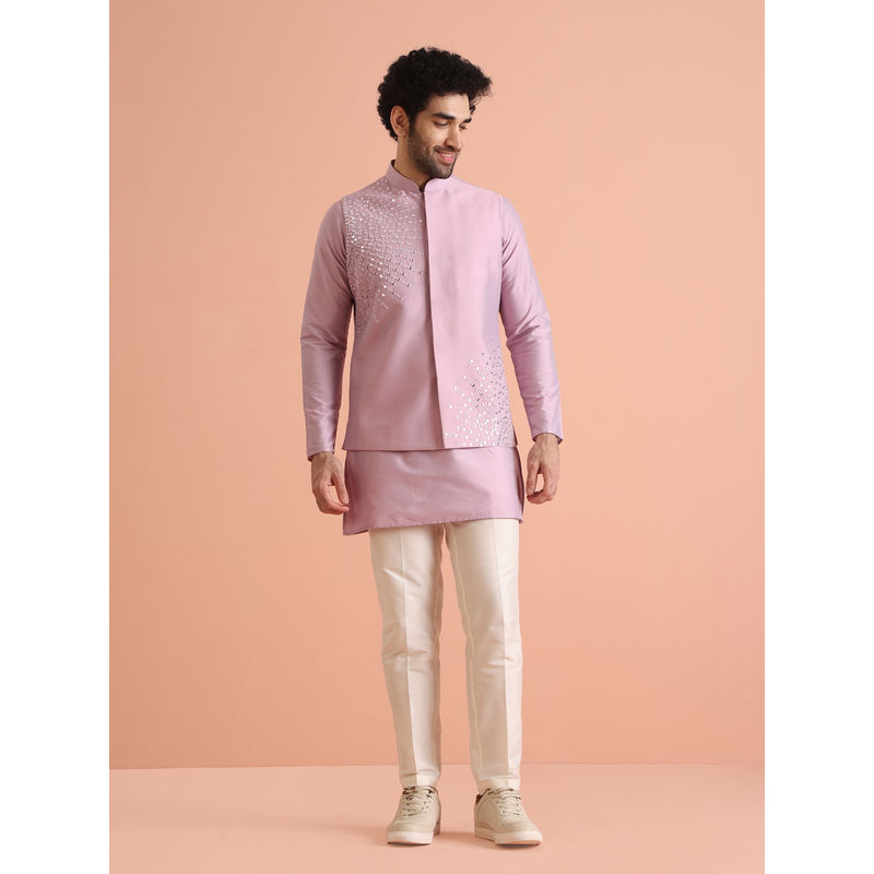 KISAH Pink Embroidered Kurta with Jacket & Trouser (Set of 3) (38)