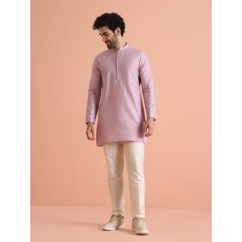 KISAH Pink Slim Fit Solid Kurta with Trouser (Set of 2) (42)