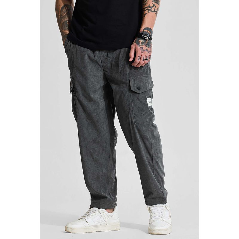 Snitch Grey Solid Relaxed Casual Cargo Pants for Men (32)