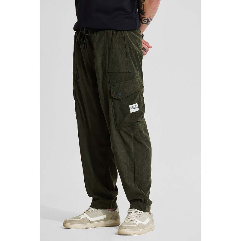 Snitch Olive Solid Relaxed Casual Cargo Pants for Men (34)