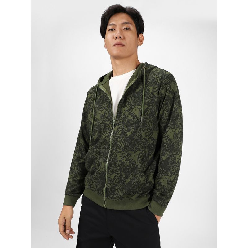 Urbano Fashion Men Olive Green Regular Fit Printed Full Sleeve Casual Jacket (M)