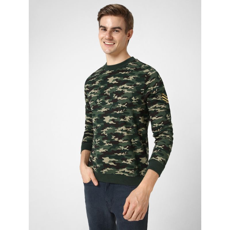 Urbano Fashion Mens Green Cotton Camouflage Printed Round Neck Sweatshirt (L)