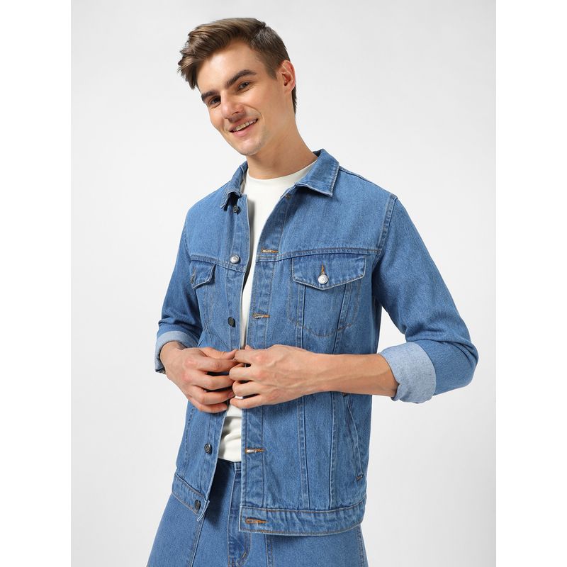 Urbano Fashion Men's Light Blue Regular Fit Washed Full Sleeve Denim Jacket (XL)