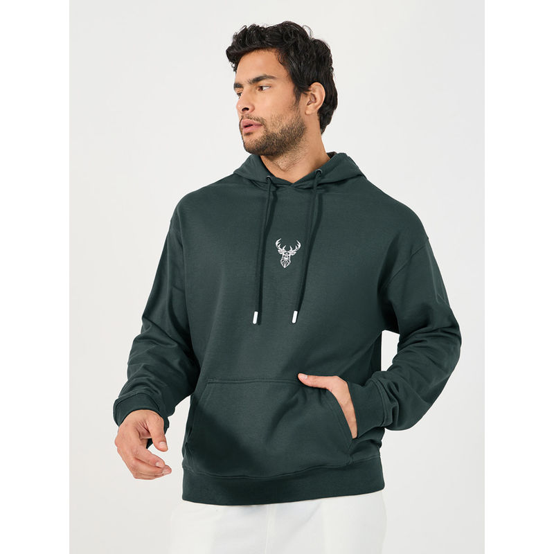 Styli Men Grey Minimal Fleece Relaxed Fit Hoodie (L)