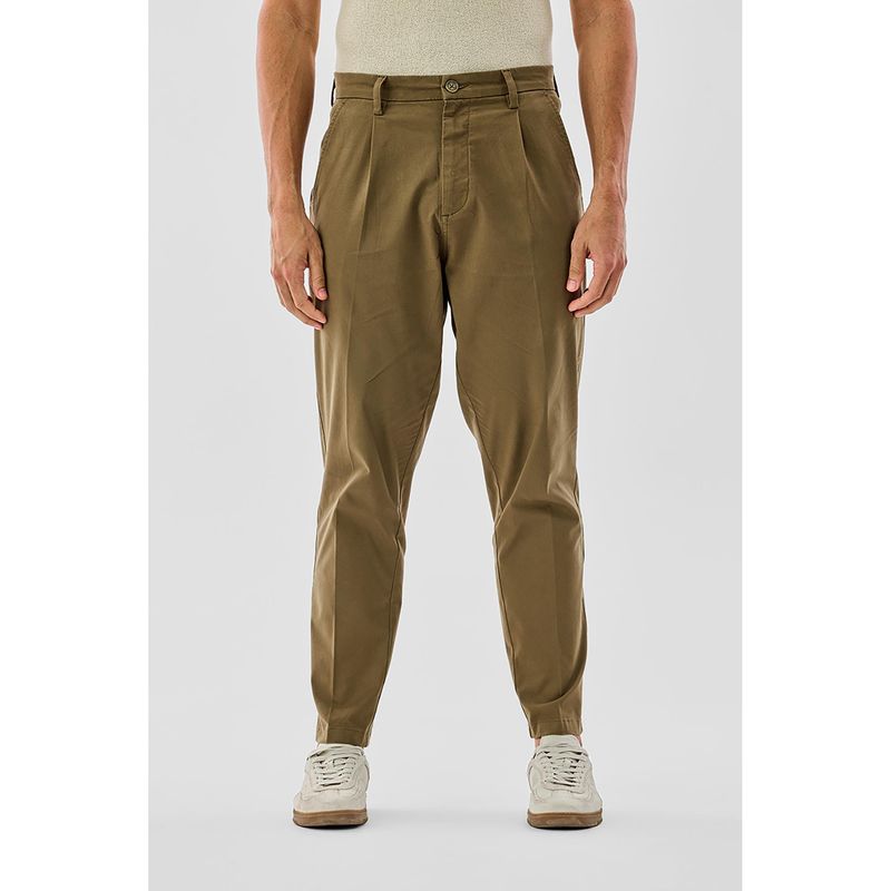 Snitch Khaki Solid Relaxed Casual Trouser For Men - Khaki (28)