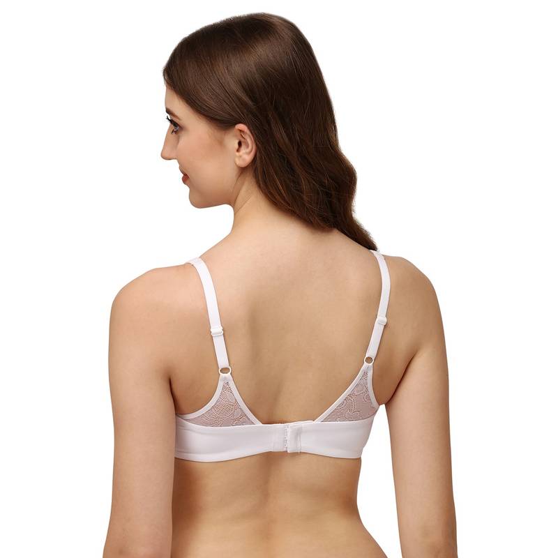 SOIE Full Coverage Padded Non Wired Lace Detail Cami Bra-White (38C)