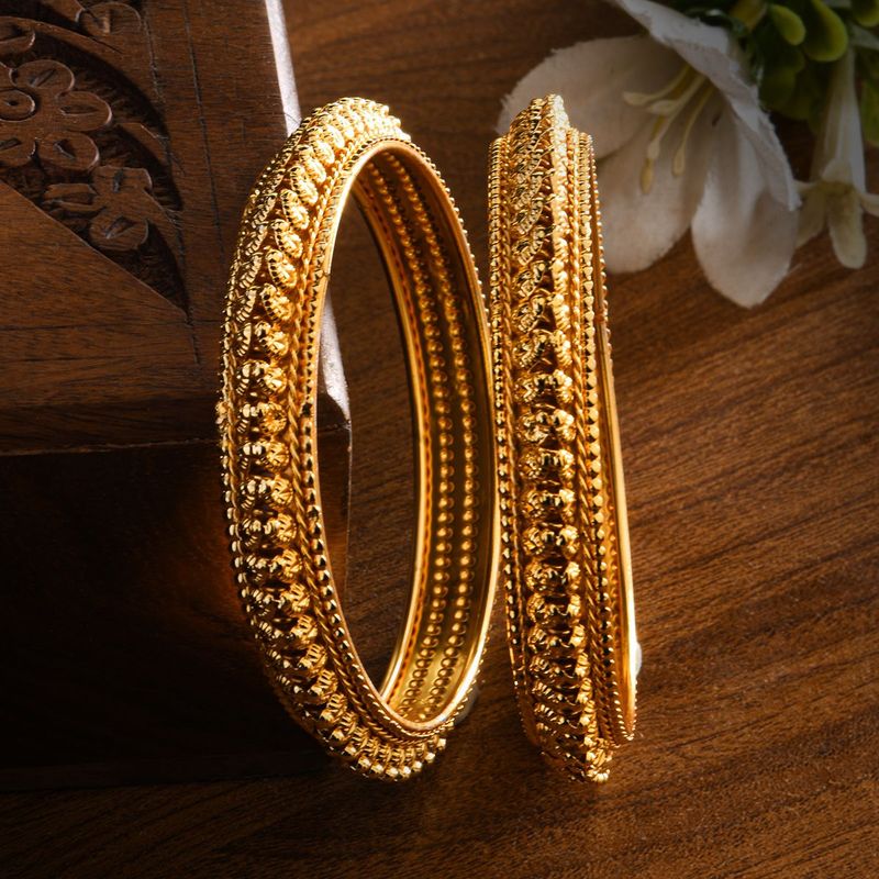 Buy Fida Wedding Ethnic Gold Plated Embossed Bangle for Women 2.6