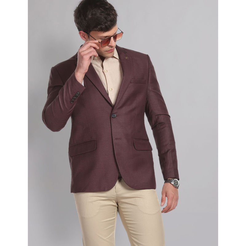 AD By Arvind Men Wine Twill Weave Heathered Formal Blazer (38)