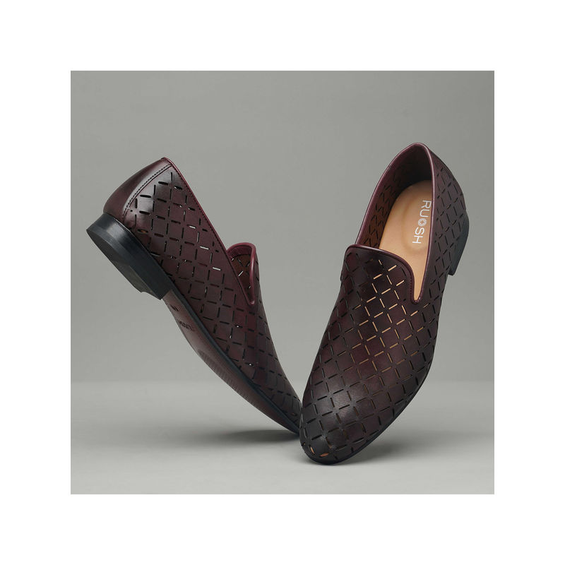 Ruosh Men Detailed Formal Slip On Shoes Burgundy (UK 6)