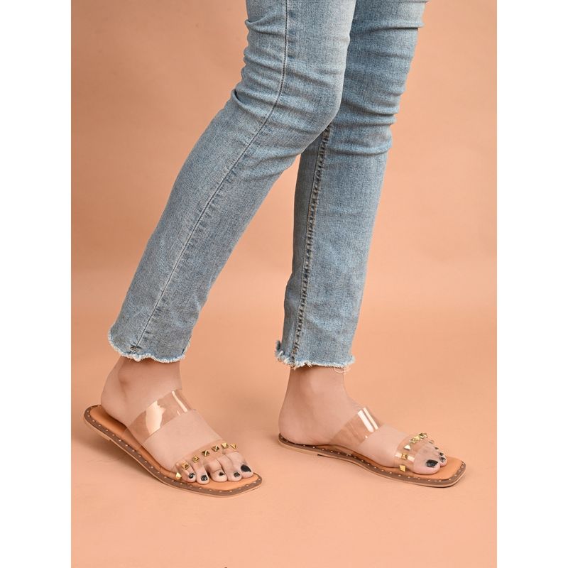 Hydes N Hues Transparent with Golden Studs Flats for Women (EURO 36)
