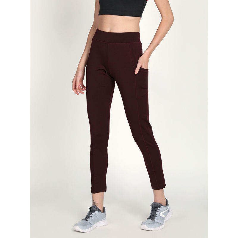 CHKOKKO Women Burgundy Stretchable Gym Leggings (S)