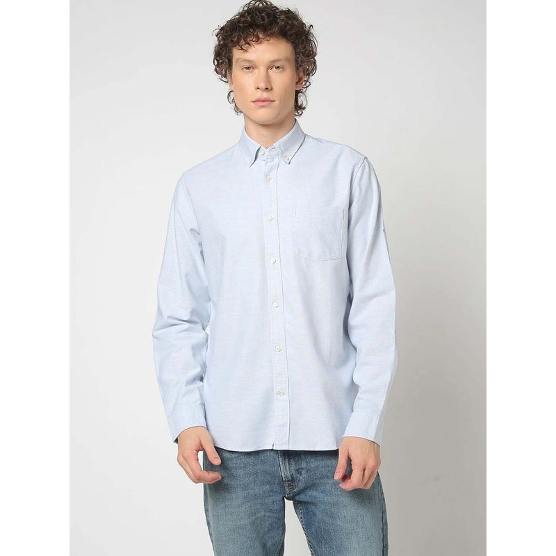 GAP Men Solid Cotton Blue Shirt (M)