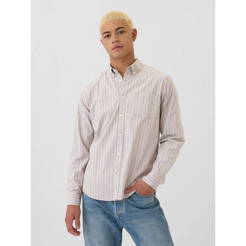 GAP Men Stripes Beige Cotton Shirt (M)