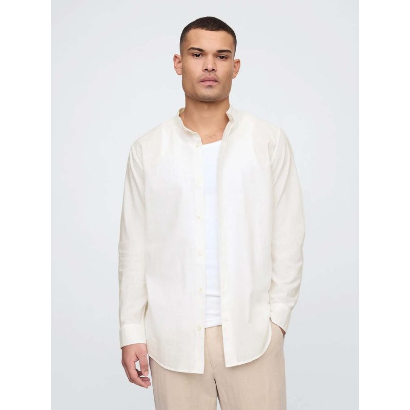 GAP Men Solid White Linen Shirt (M)