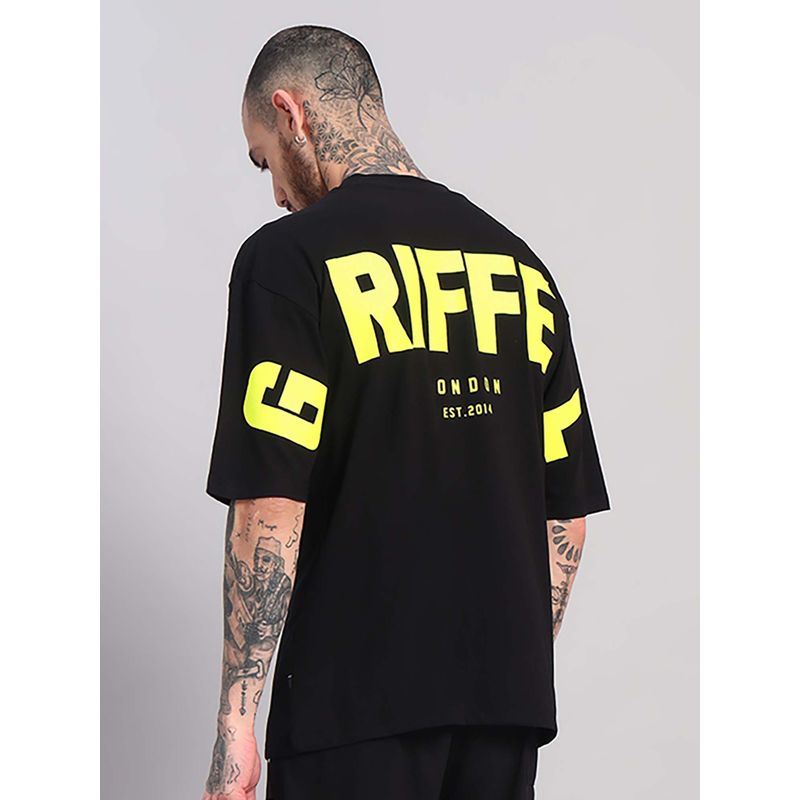 Griffel Black Oversized Neon Yellow Graphic Print T-Shirt (XL)