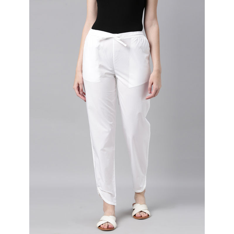 Go Colors Women Solid Cotton Dhoti Pants - White (S)