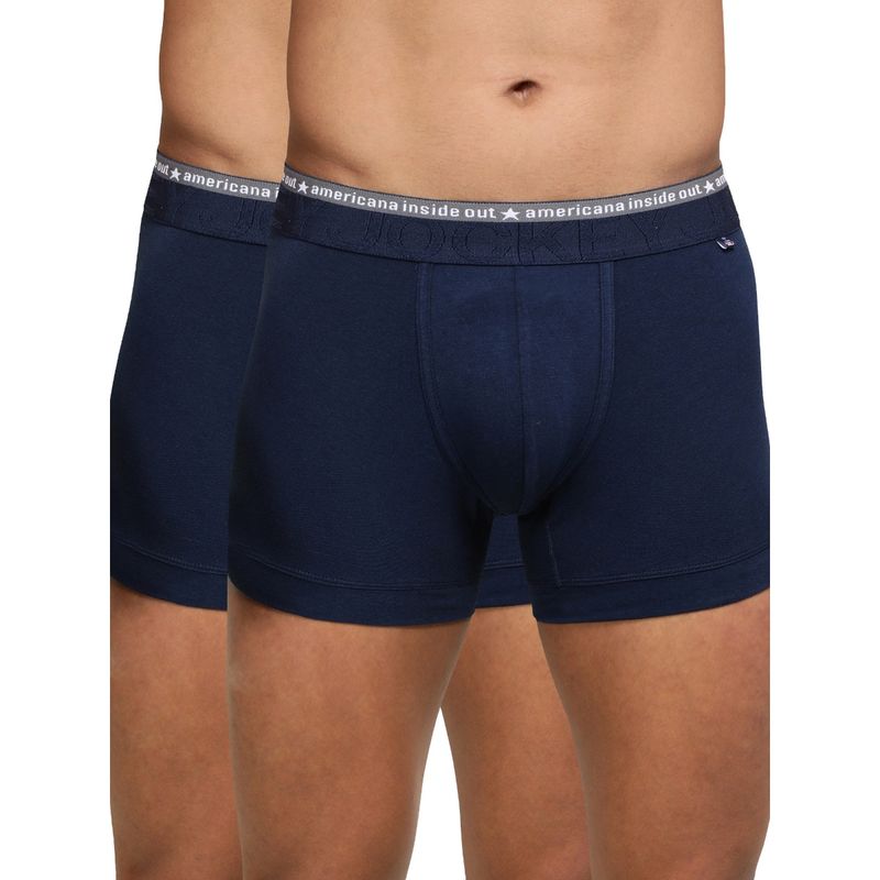 Jockey US60 Men Super Combed Cotton Elastane Solid Trunk - Navy (Pack of 2) (XL)