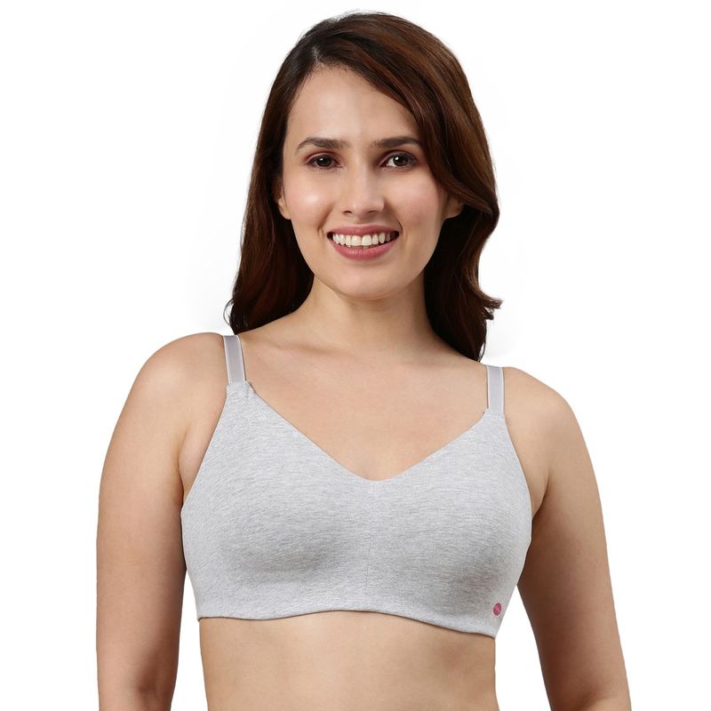 Enamor A027 Non Padded Wirefree Full Coverage Ultra Smoothening Tshirt Bra Greymelange Grey (36D)