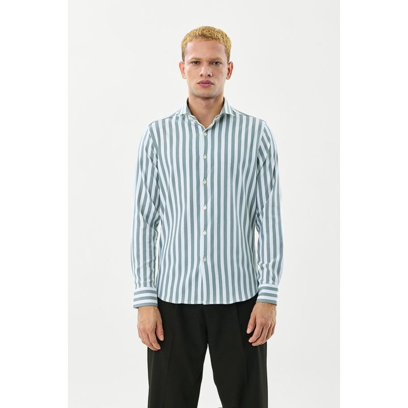 Snitch Grey Stripes Full Sleeves Slim Formal Shirt for Men (XS)