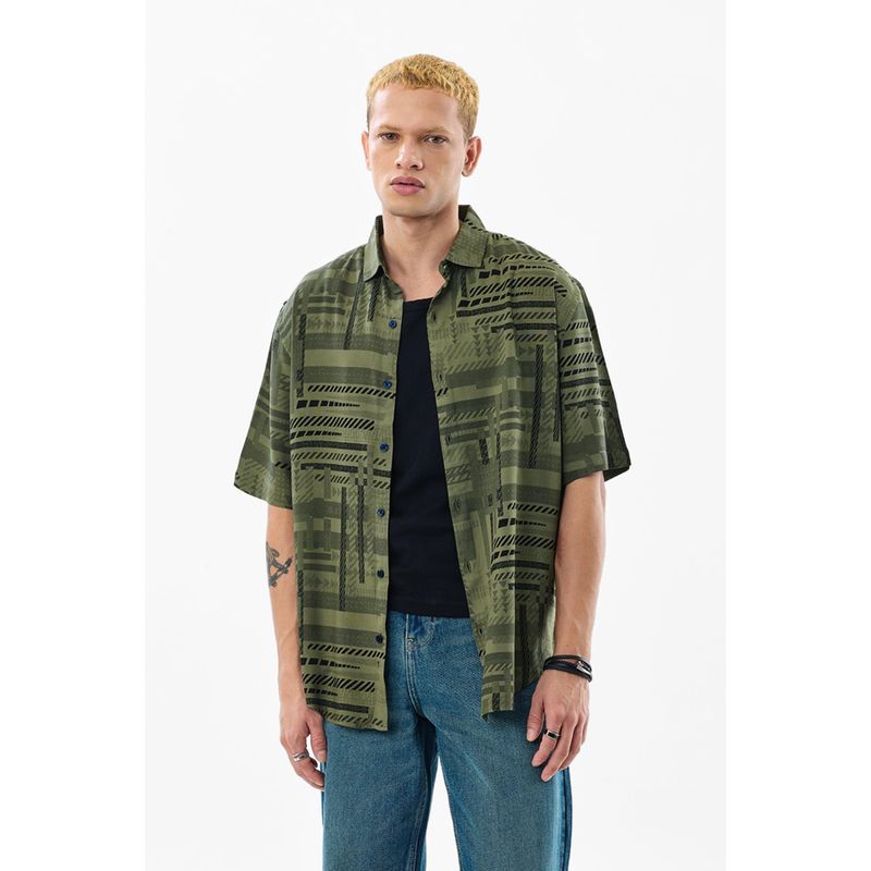 Snitch Olive Green Half Sleeves Boxy Casual Shirt for Men (M)