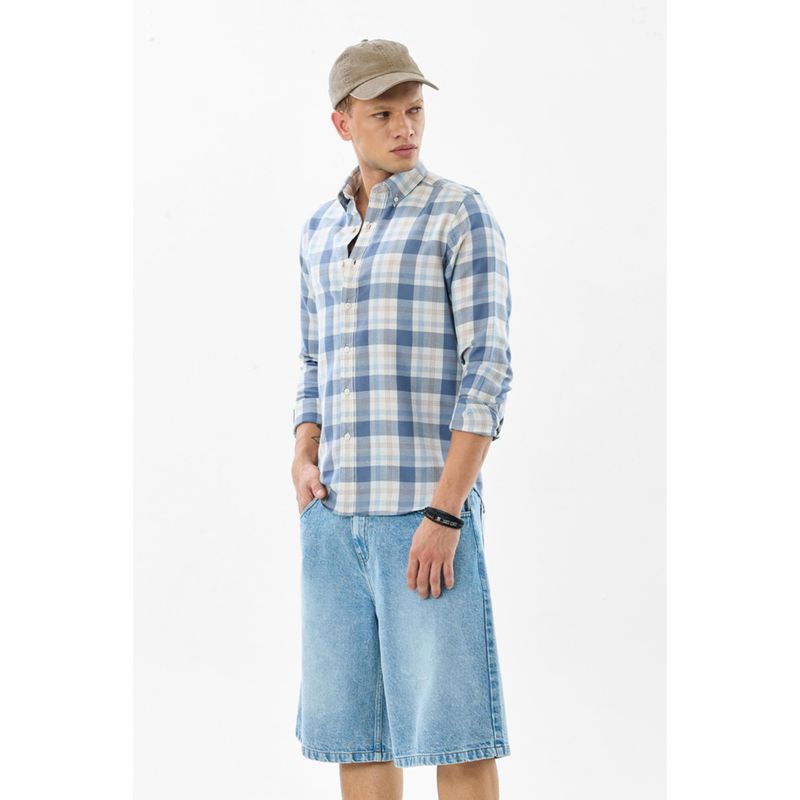 Snitch Blue Plaid Full Sleeves Slim Casual Shirt for Men (S)