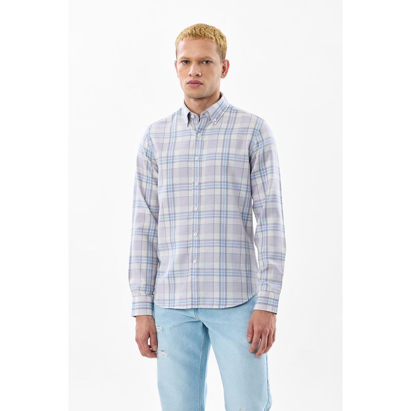 Snitch Lavender Plaid Full Sleeves Slim Casual Shirt for Men (M)