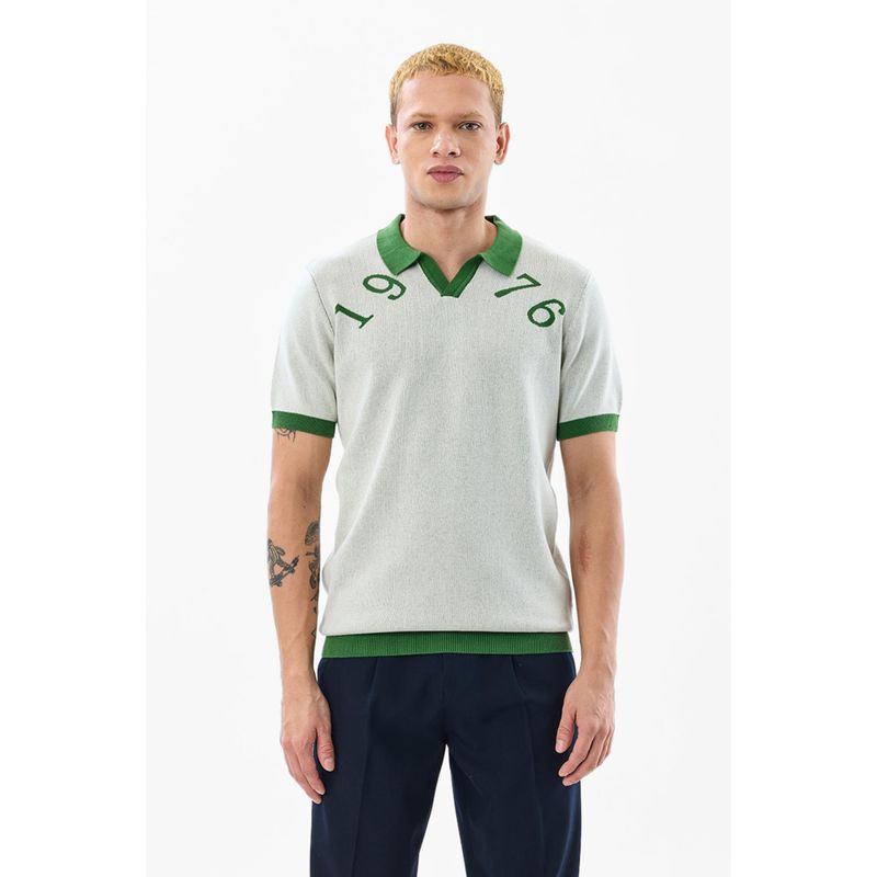 Snitch Green Self Design Half Sleeves Regular Casual Polo T-Shirt for Men (2XL)