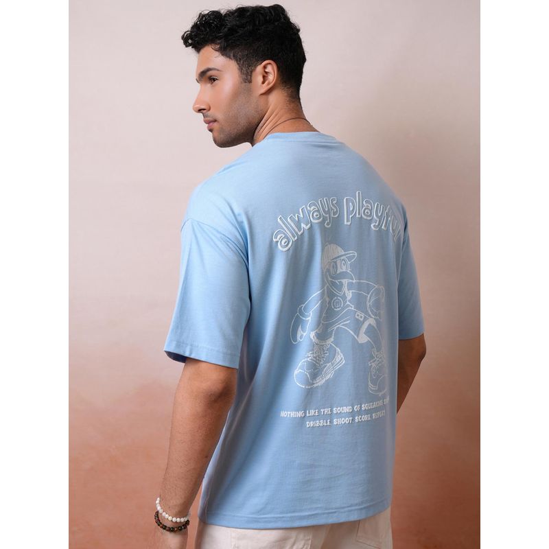 LOCOMOTIVE Men Puff Printed Blue Crew Neck Half Sleeve T-Shirt (L)