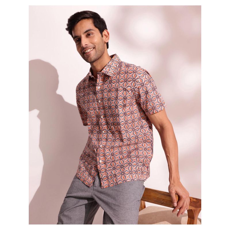 Fabindia Pink Cotton Printed Shirt (XS)