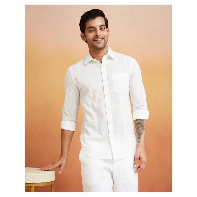 Fabindia White Cotton Printed Shirt (S)