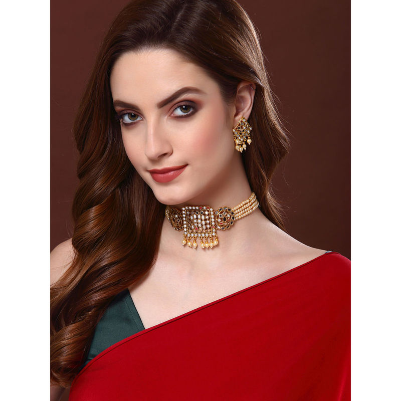 PANASH Pearls & Mirror Work GoldPlated Choker Jewellery Set Buy